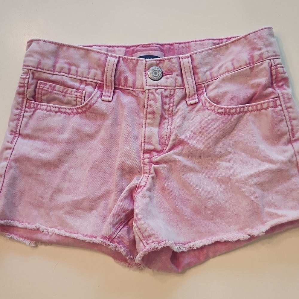 Old Navy Pink Acid Wash Denim Jean Shorts Raw Hem 8